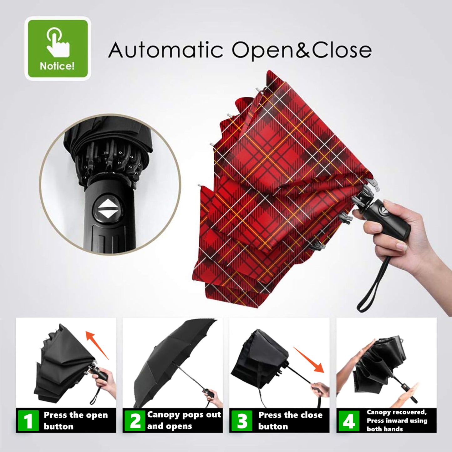 Parapluie de voyage pliable à carreaux