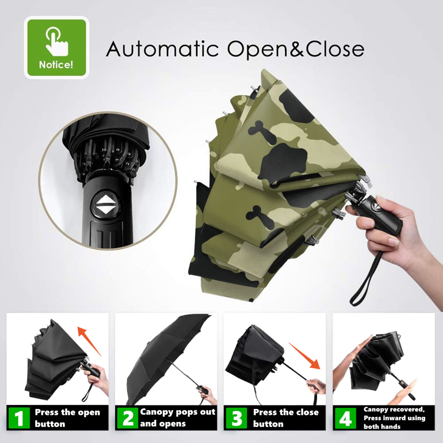 Petit parapluie pliable avec imprimé camouflage à l'intérieur