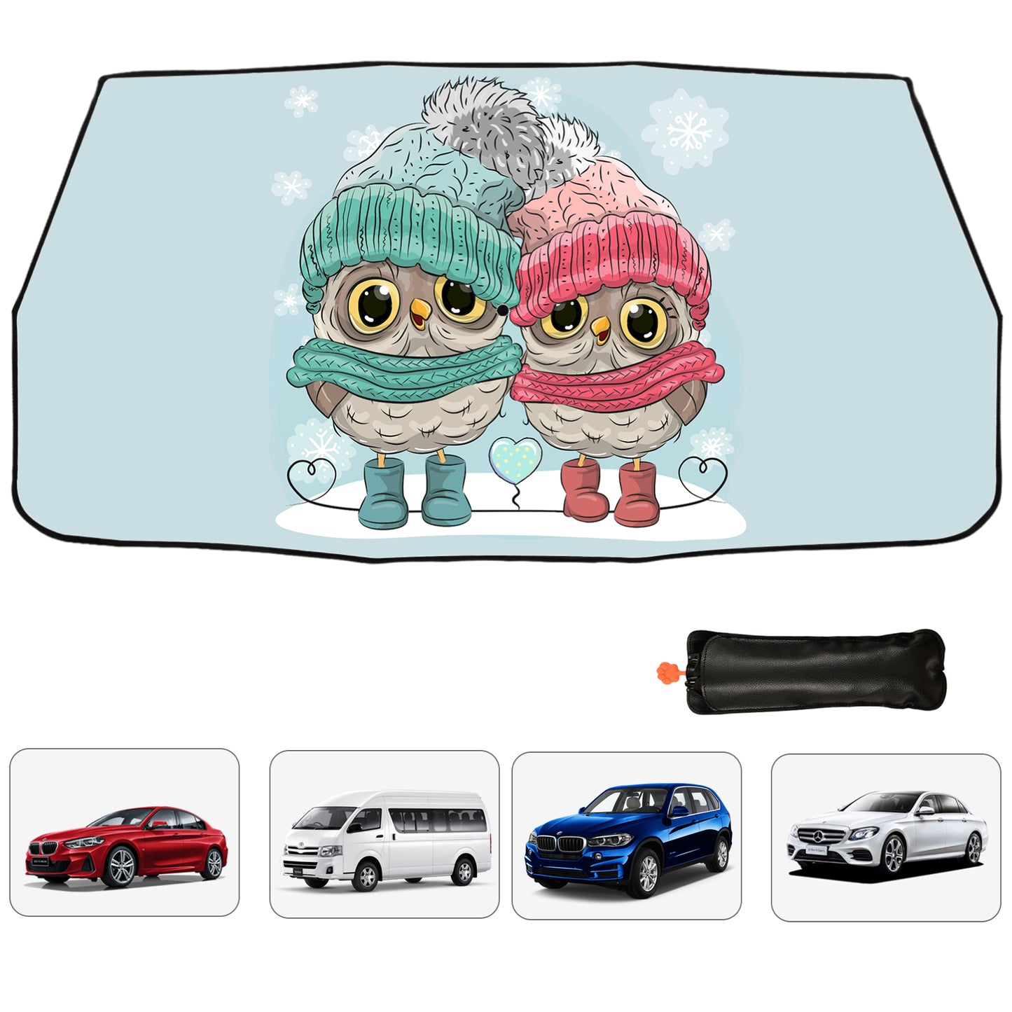 Pare-soleil de pare-brise de voiture en forme de couple de hiboux mignons