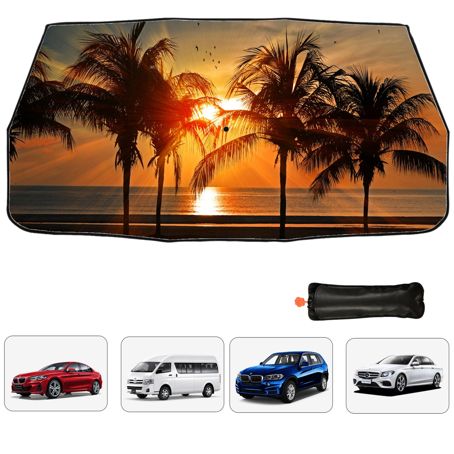 Sonnenschirm für die Windschutzscheibe des Autos mit Palmenmotiv