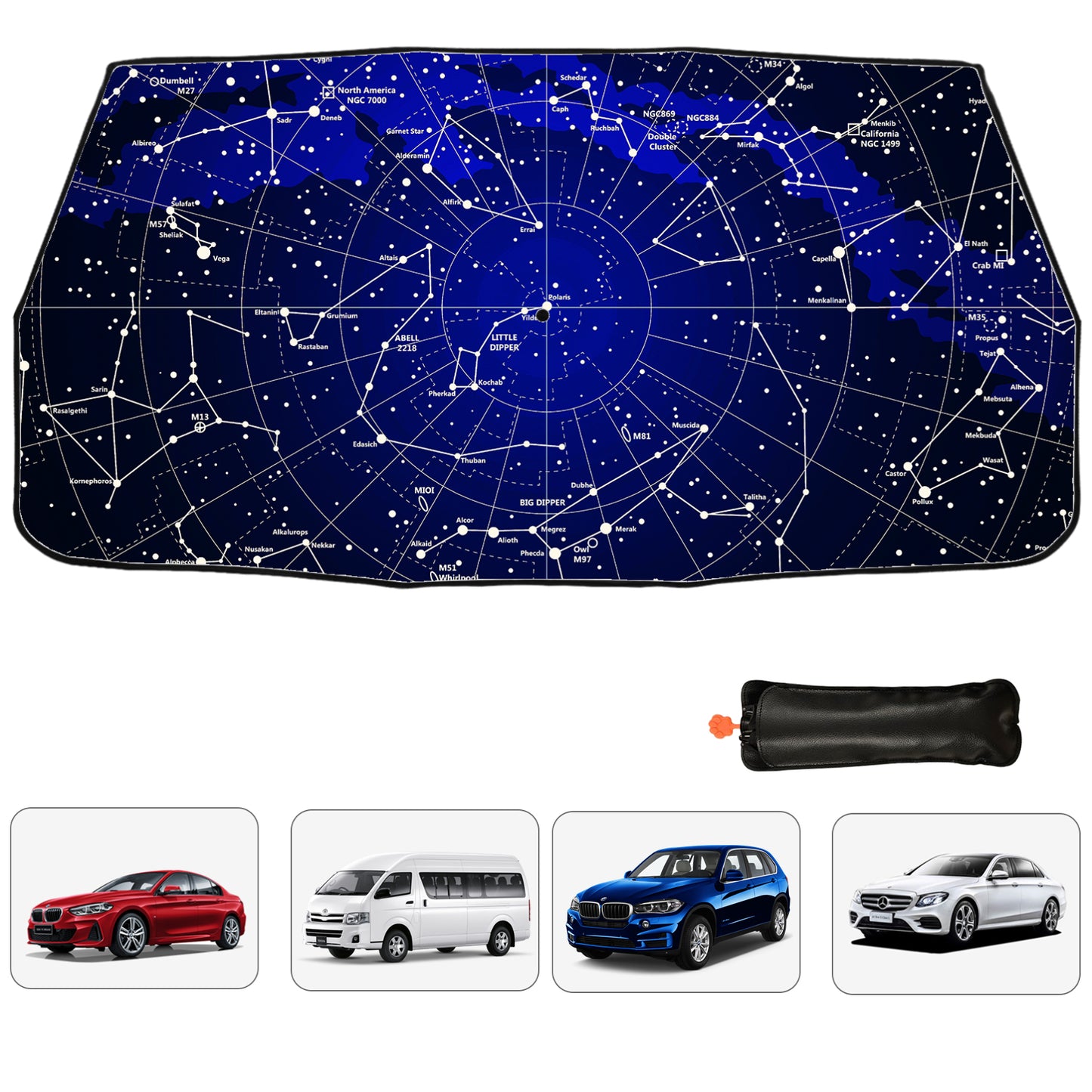 Sonnenblende für die Windschutzscheibe des Autos mit Sternbildern