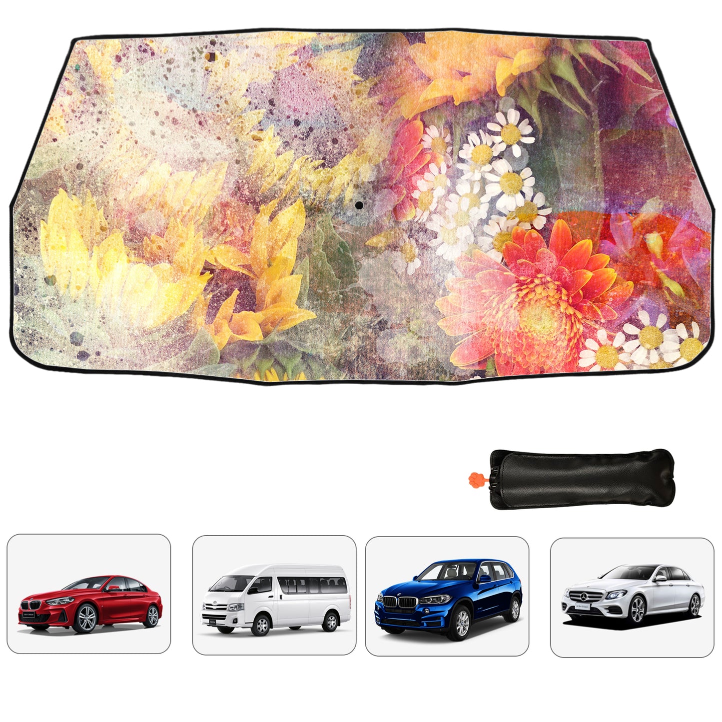 Pare-soleil de pare-brise de voiture avec peinture à l'huile de fleurs