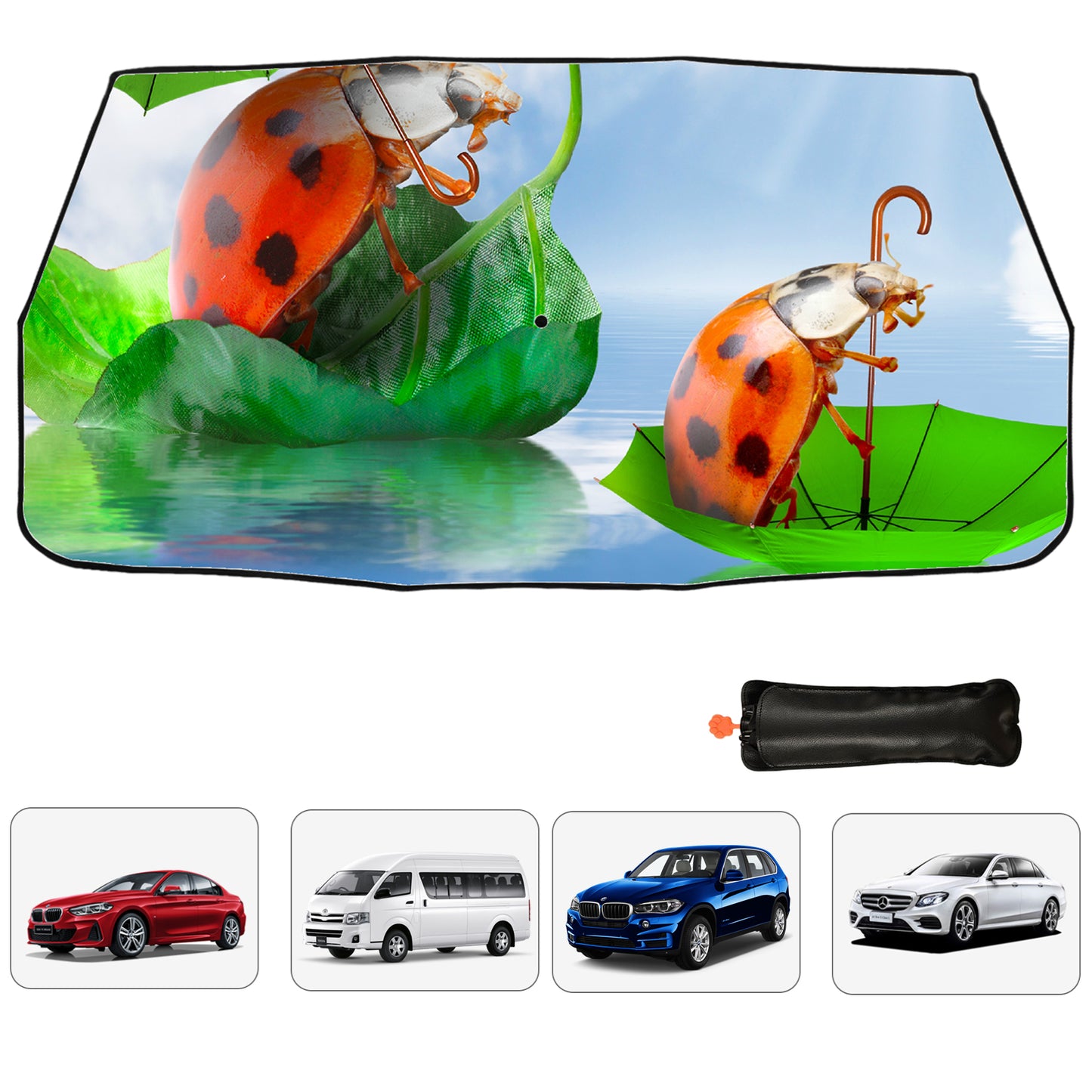 Lustiger Marienkäfer-Sonnenschutz für die Windschutzscheibe des Autos