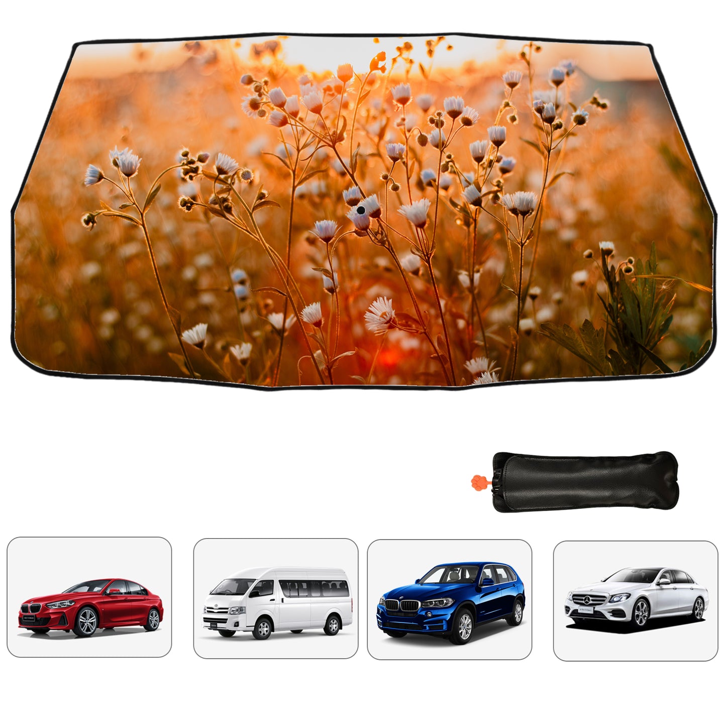 Regenschirm Auto Schatten mit Blumenfeld
