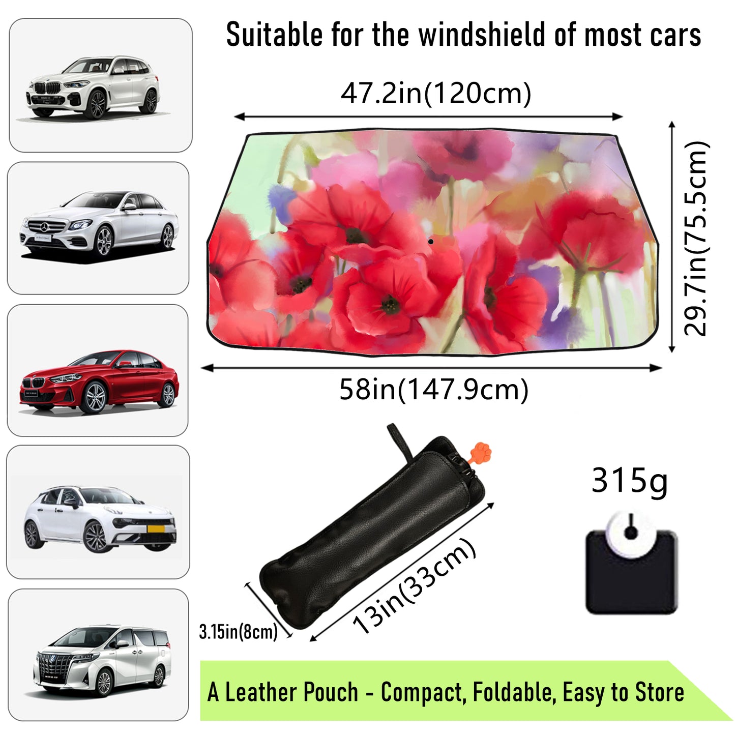 Roter Blumen-Sonnenschutz für die Windschutzscheibe des Autos