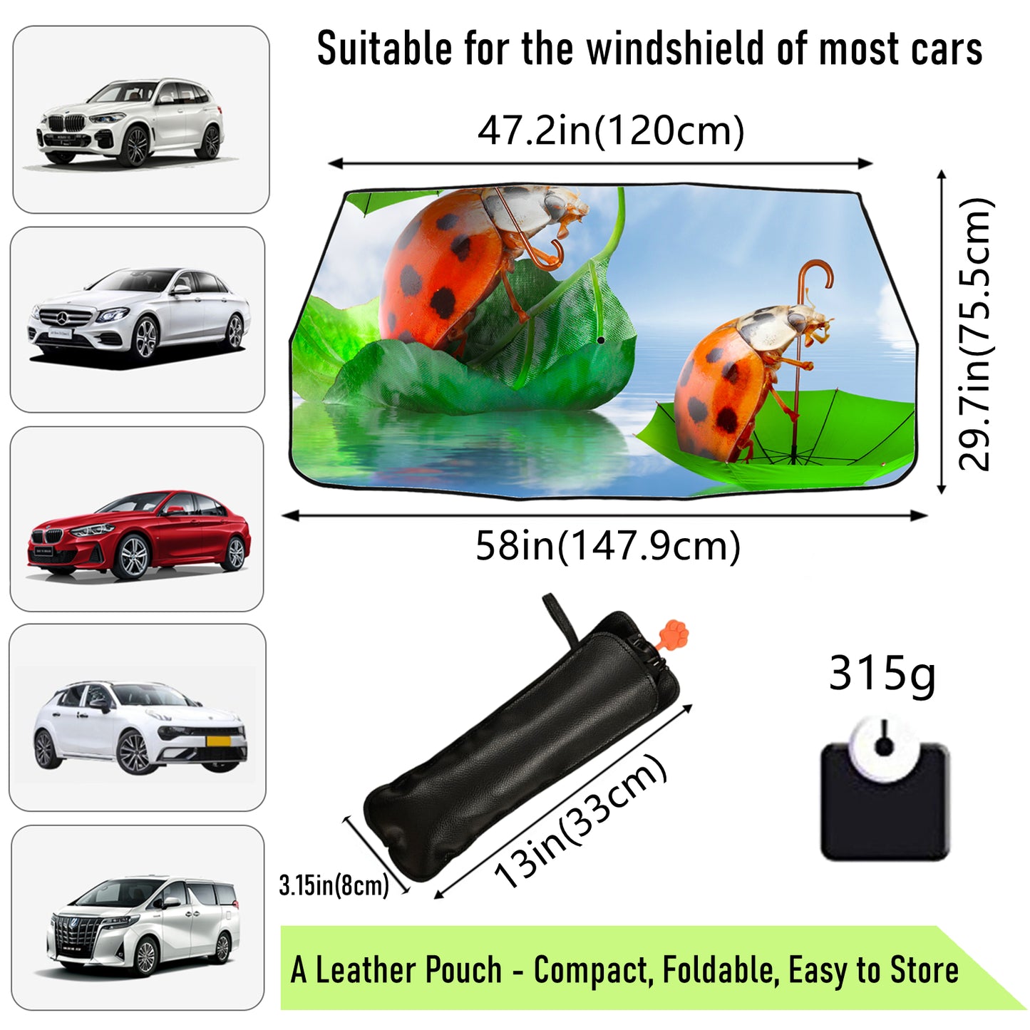 Lustiger Marienkäfer-Sonnenschutz für die Windschutzscheibe des Autos