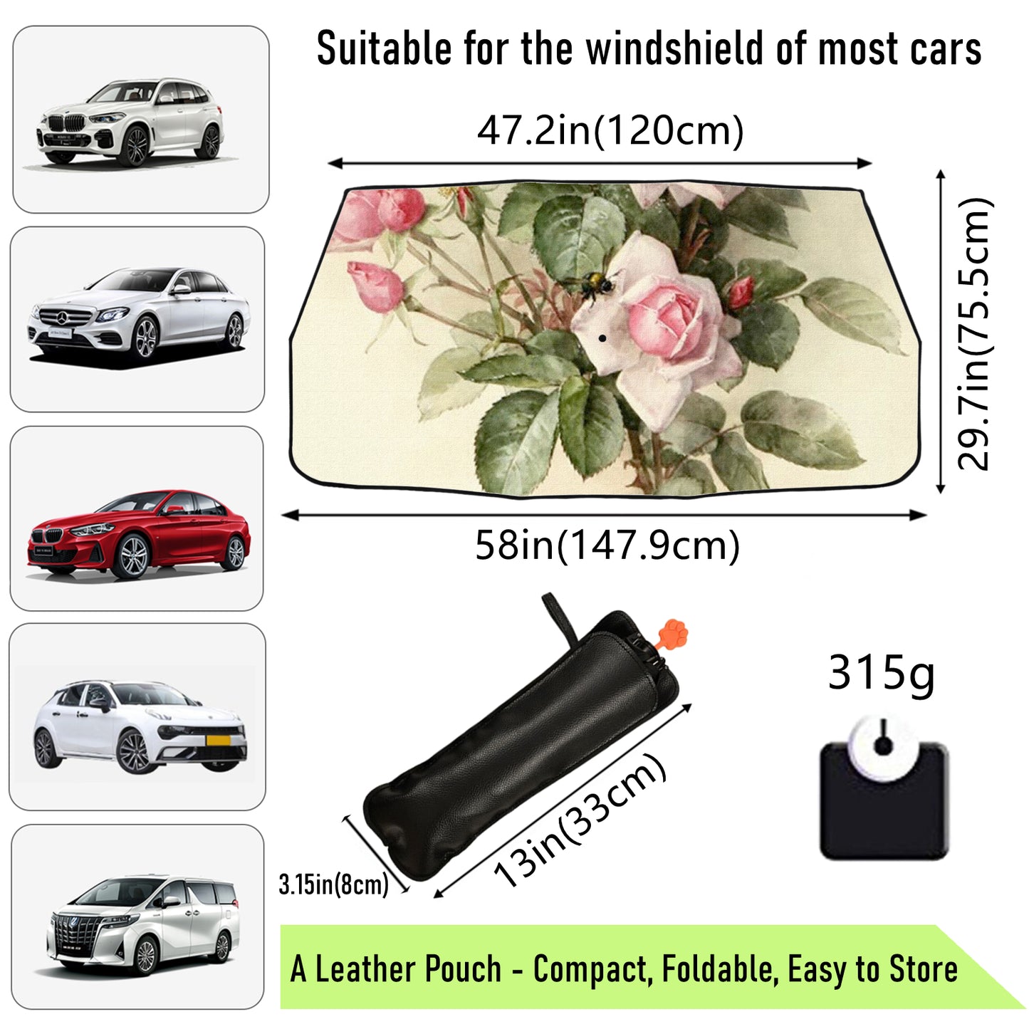 Auto-Sonnenschirm mit Pfingstrosen-Design