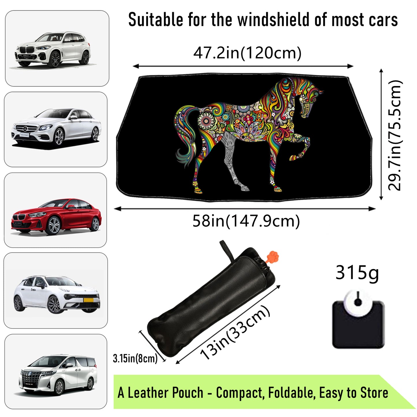 Klassischer Einhorn-Sonnenschutz für die Windschutzscheibe des Autos