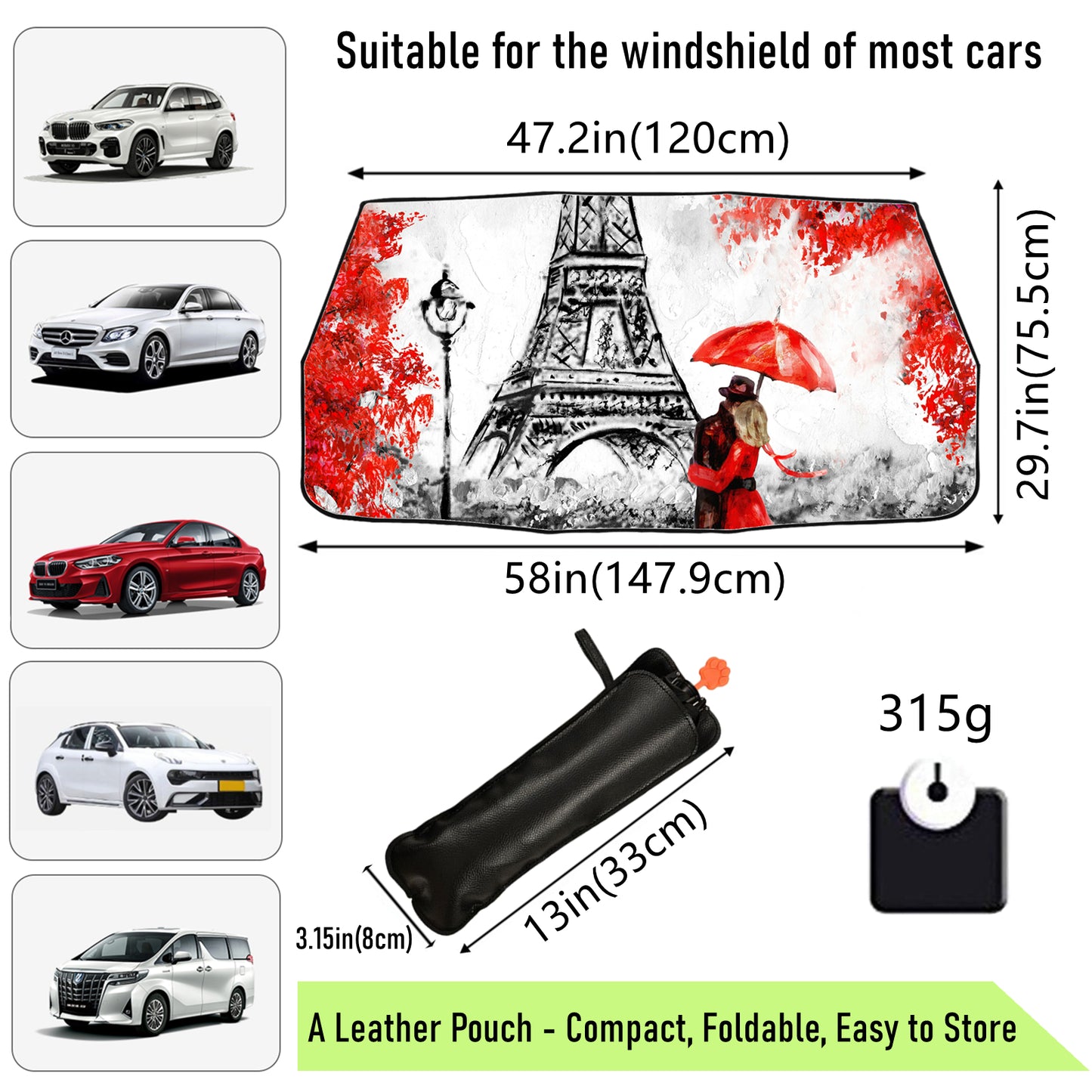 Paris Lovers Auto-Sonnenschutz für die Windschutzscheibe