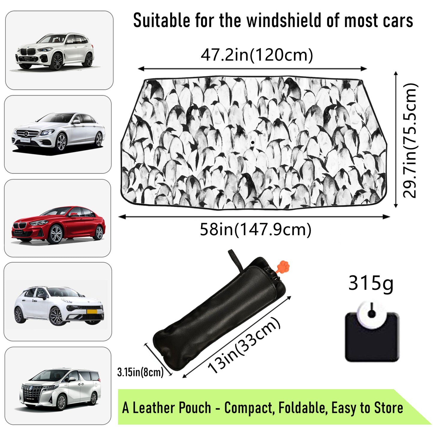 Auto-Windschutzscheiben-Regenschirm mit Pinguin-Print