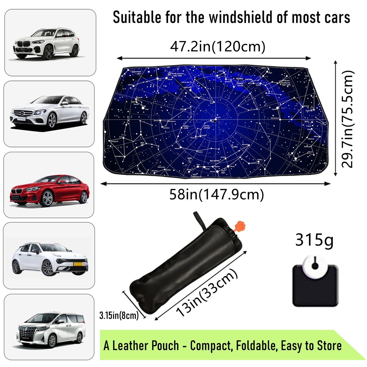 Sonnenblende für die Windschutzscheibe des Autos mit Sternbildern