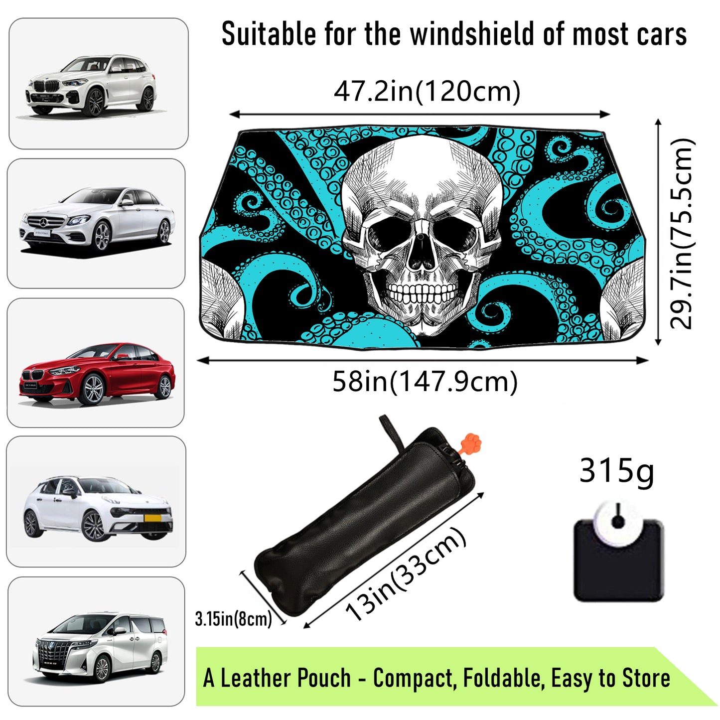 Sonnenschutz für die Windschutzscheibe mit Totenkopf-Motiv