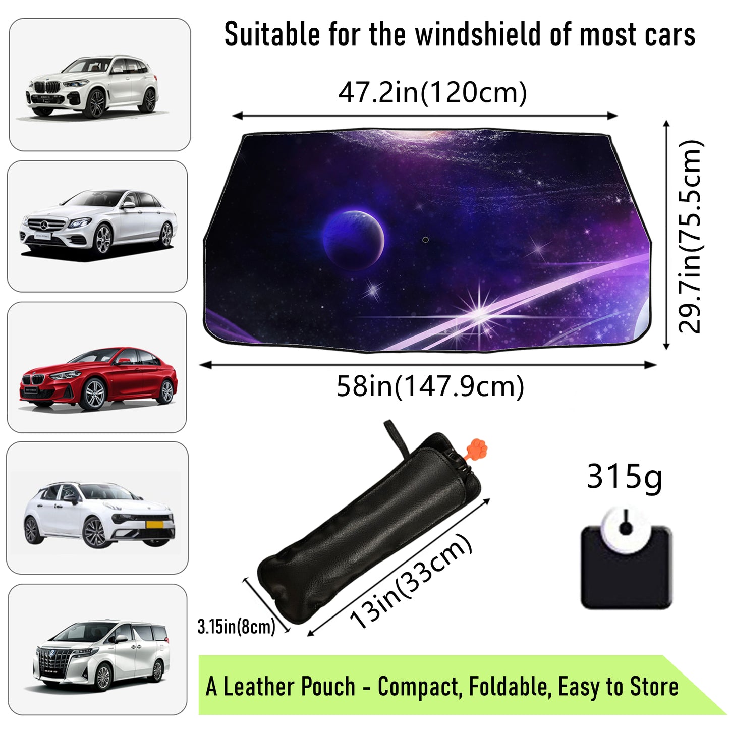 Faltbarer Auto-Sonnenschirm im Space-Design
