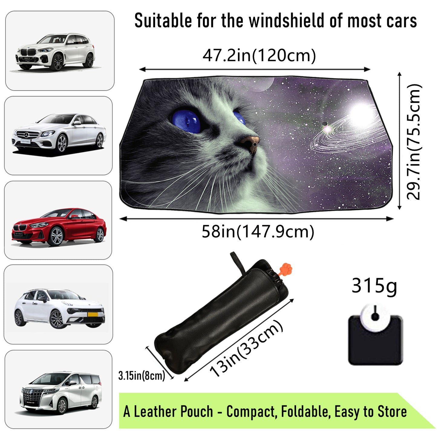 Space Cat – Faltbarer Sonnenschutz für die Windschutzscheibe des Autos