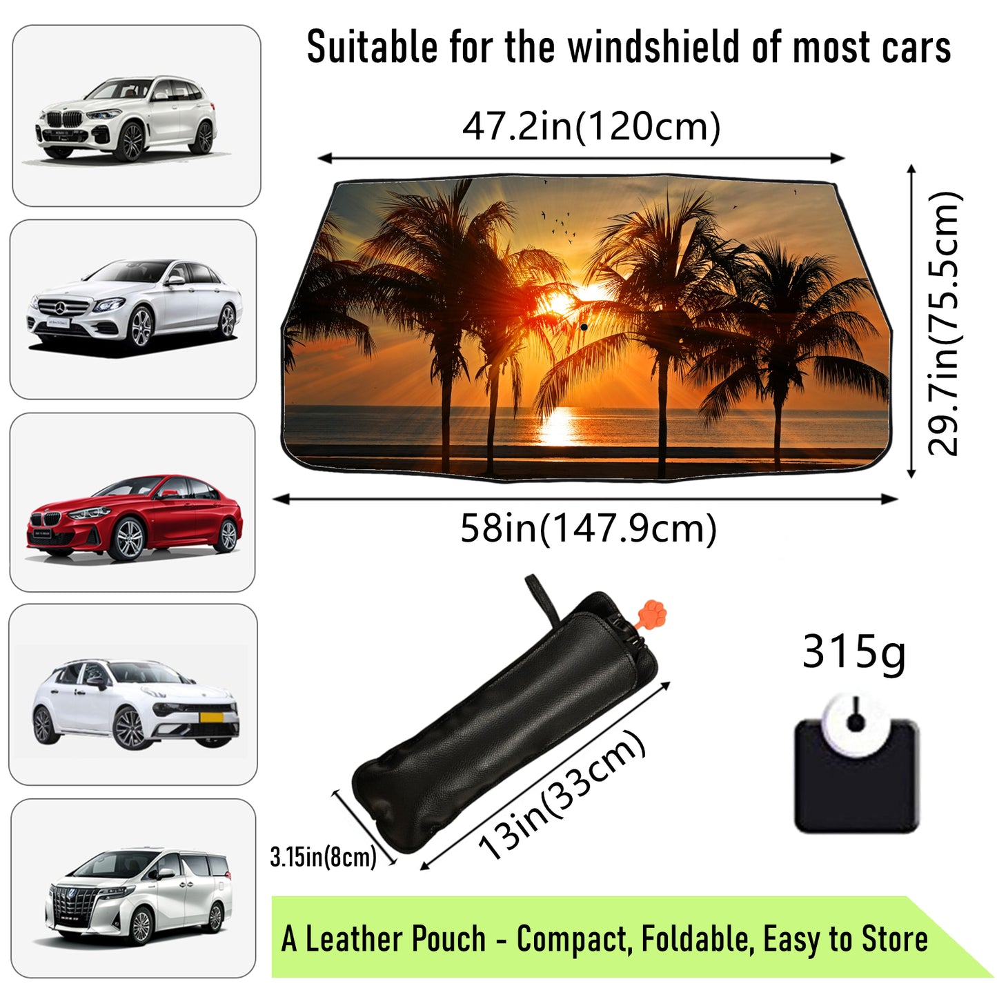 Sonnenschirm für die Windschutzscheibe des Autos mit Palmenmotiv