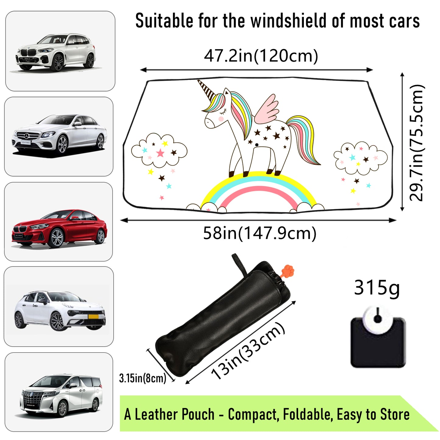 Niedlicher Einhorn-Sonnenschutz für die Windschutzscheibe des Autos