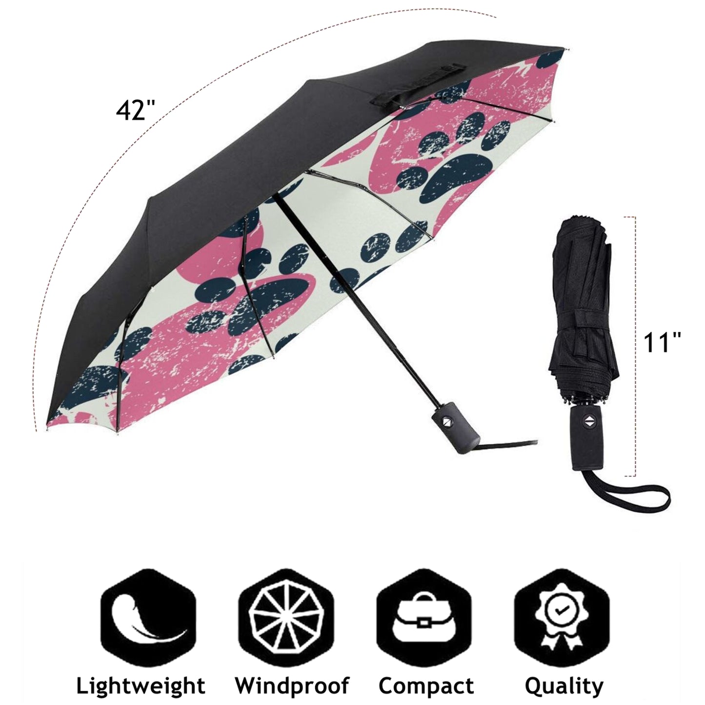 Petit parapluie compact avec motif patte à l'intérieur