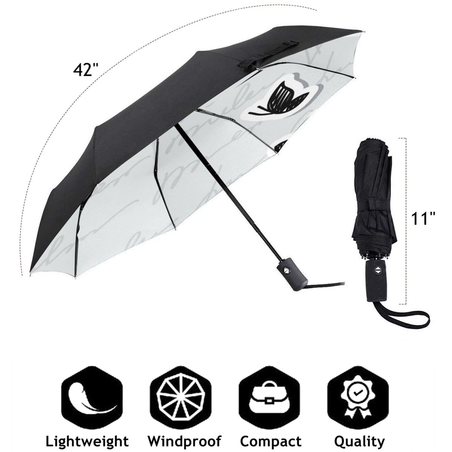 Kompakter Regenschirm mit Katzendesign im Inneren