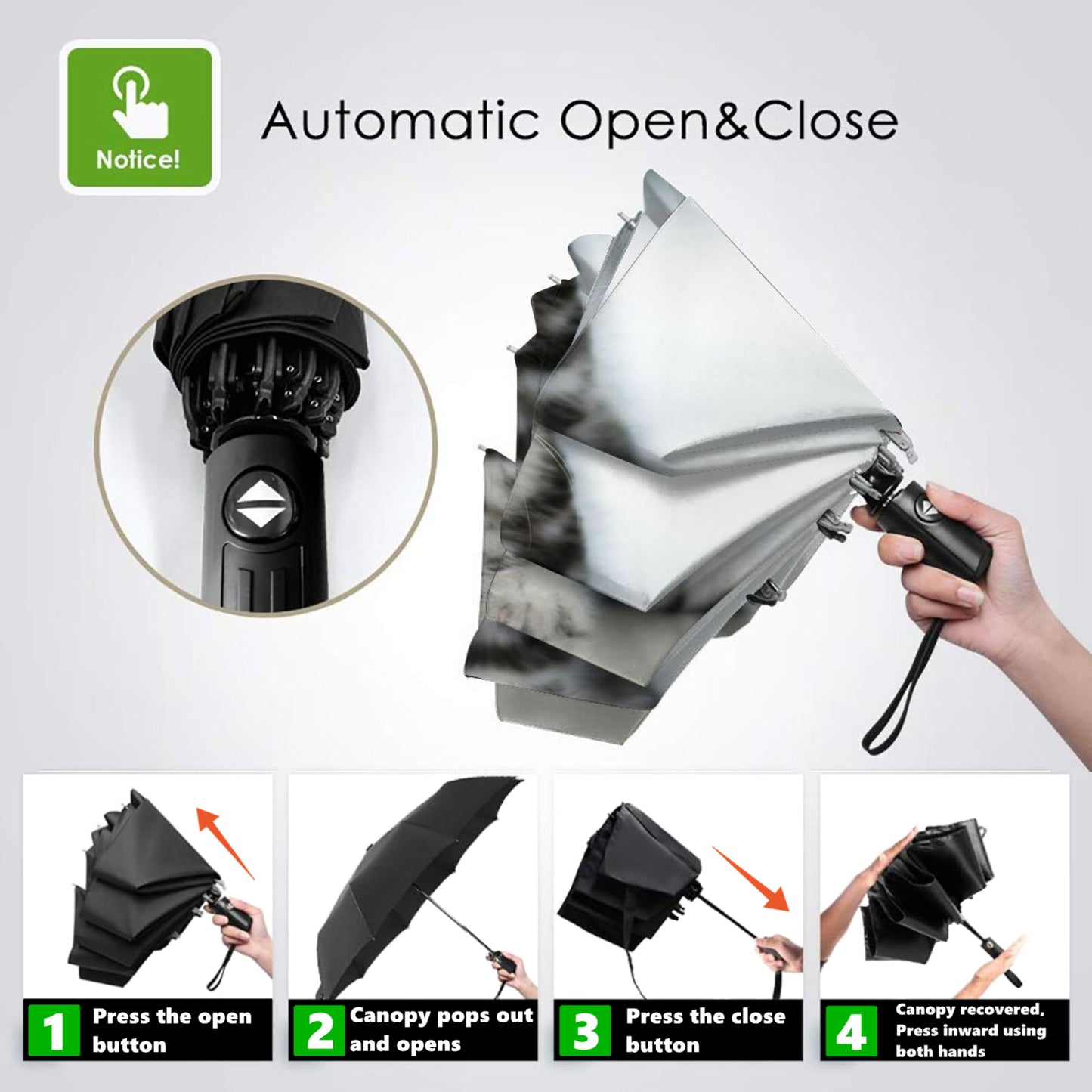 Kleiner faltbarer Regenschirm mit süßem Katzenaufdruck innen