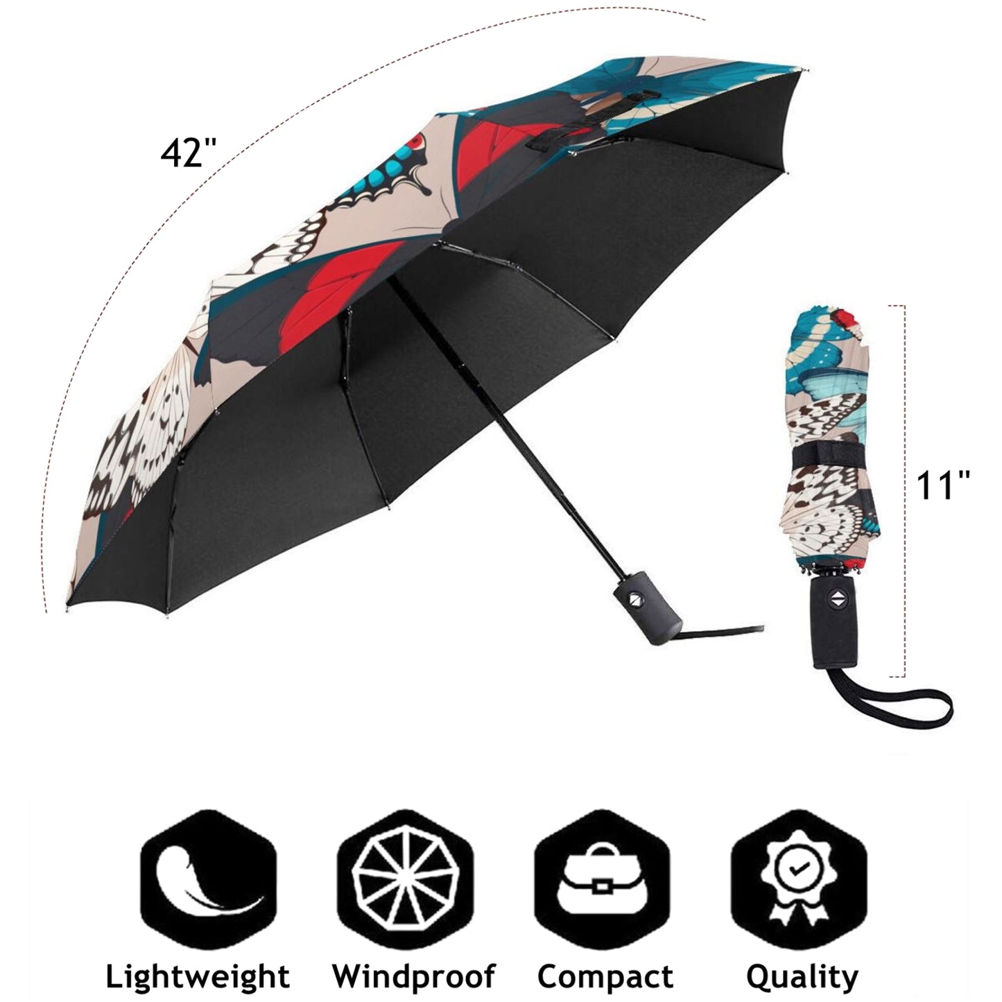 Petit parapluie compact à papillons colorés