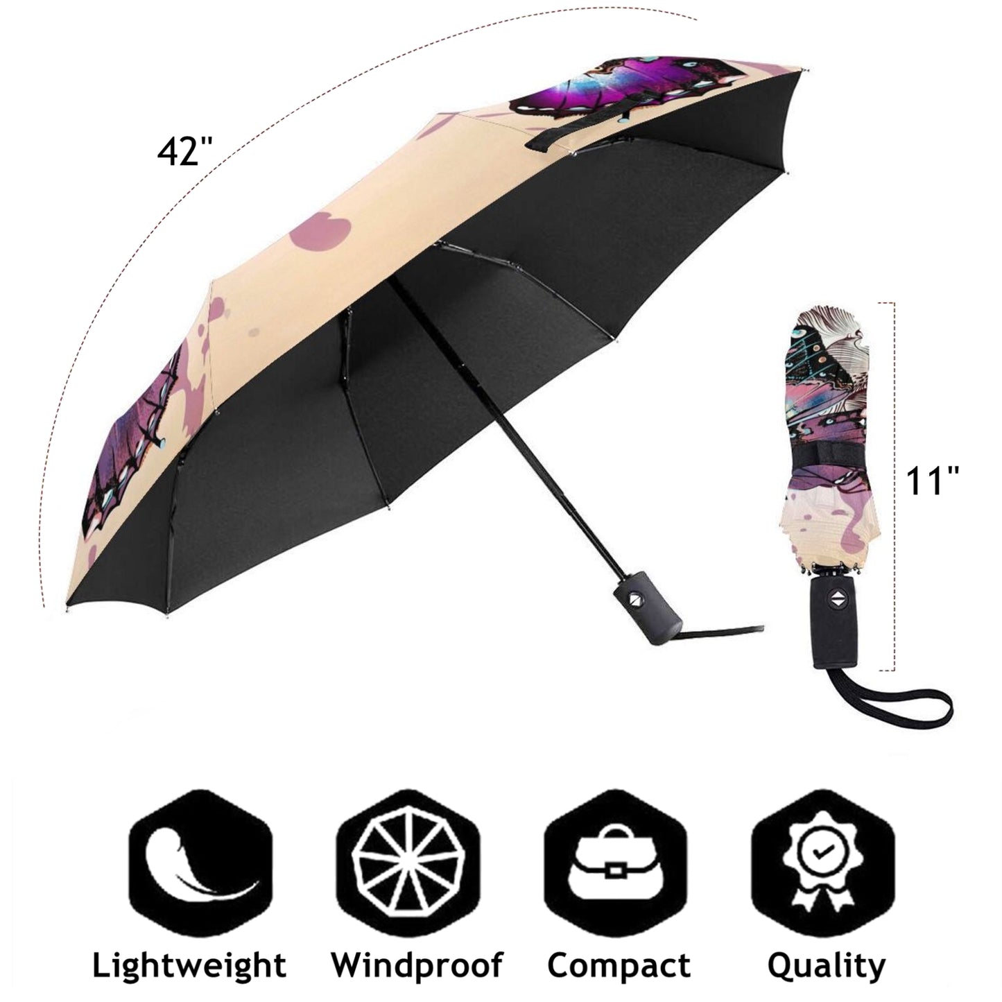 Parapluie de voyage compact motif papillon