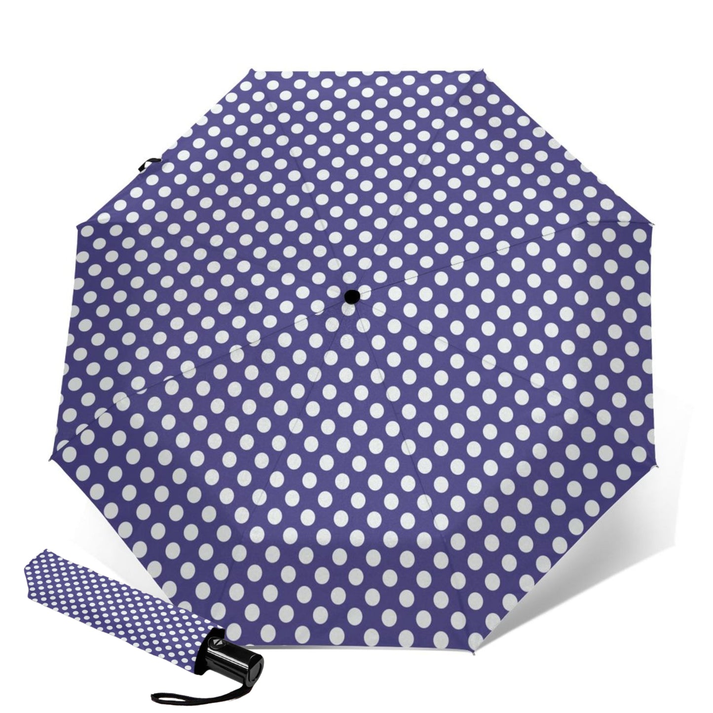 Parapluie compact violet à pois blancs