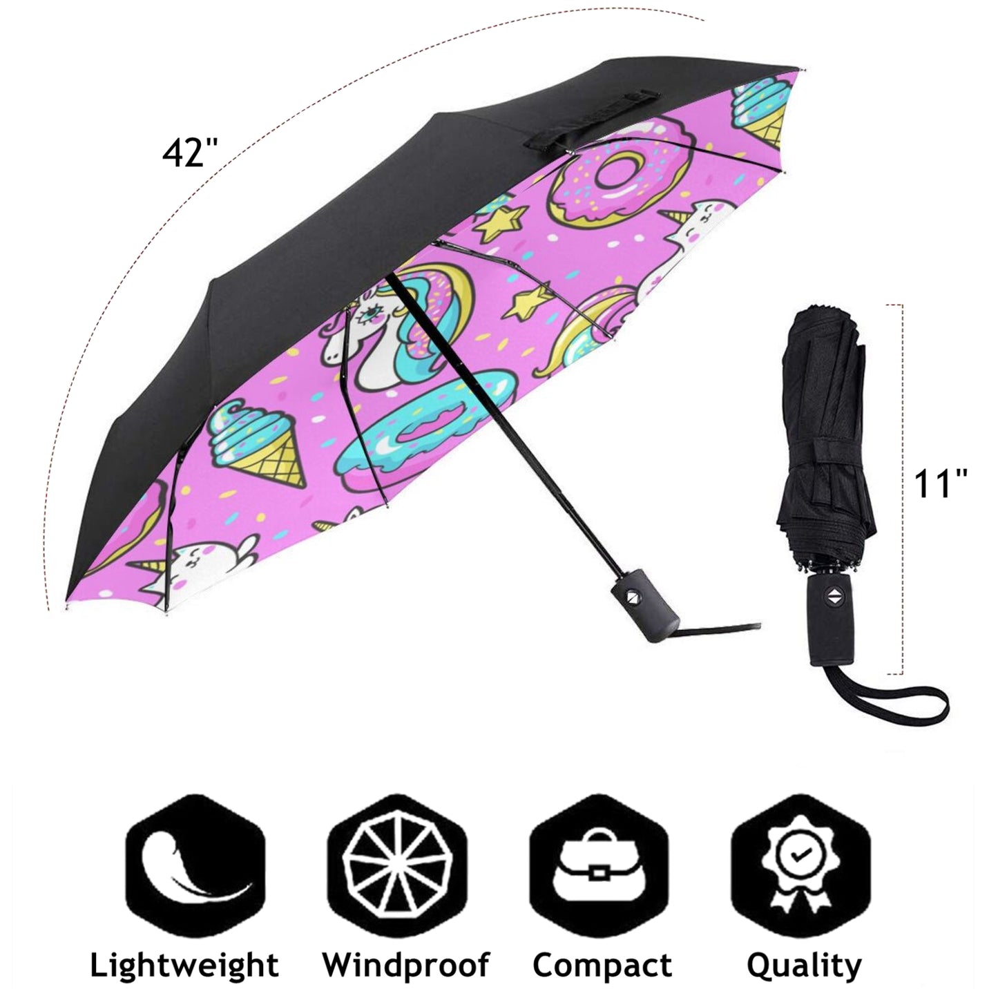 Joli parapluie compact à imprimé licorne à l'intérieur