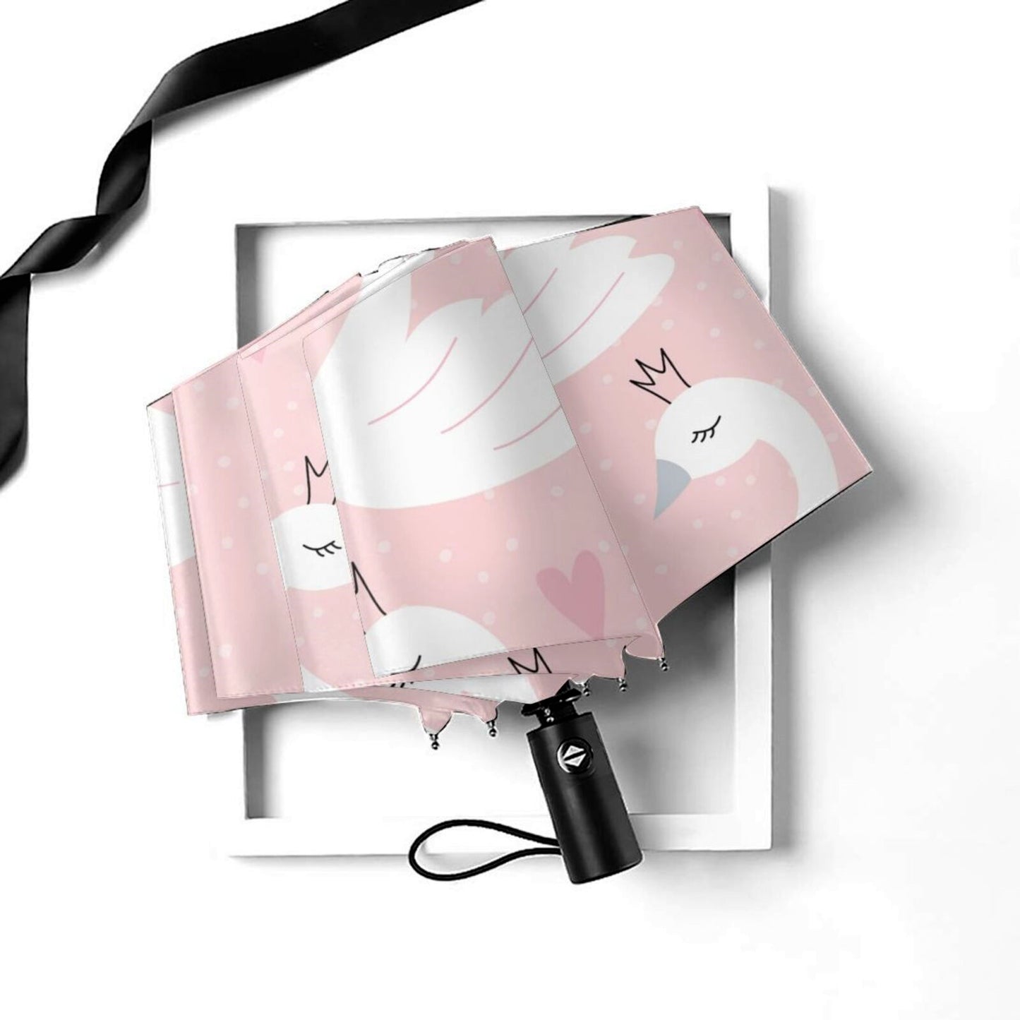 Parapluie compact imprimé cygne blanc