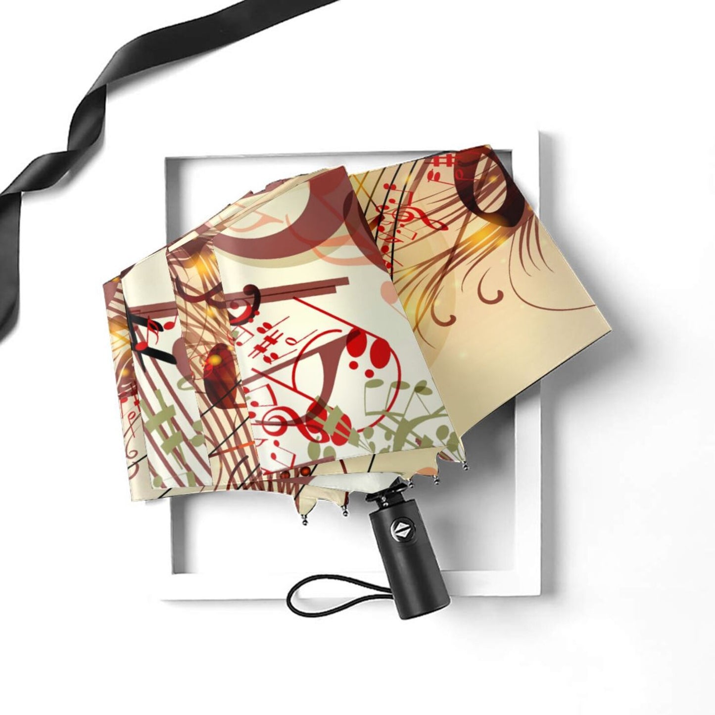 Parapluie pliable compact à motif de notes de musique