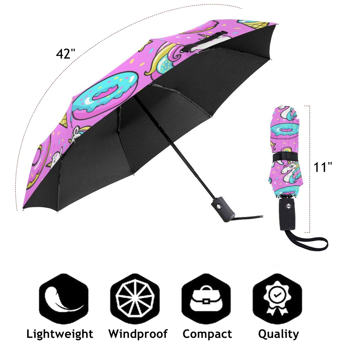 Parapluie compact au design licorne mignon