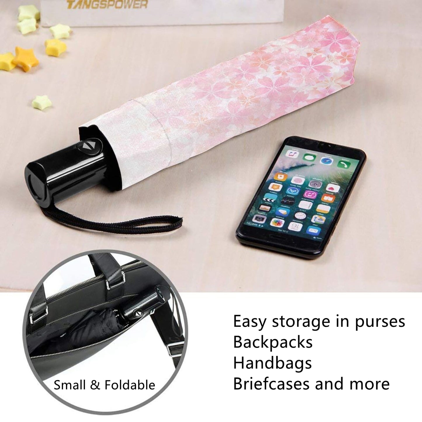 Farbwechselnde Blume im Inneren eines kleinen Taschenschirms