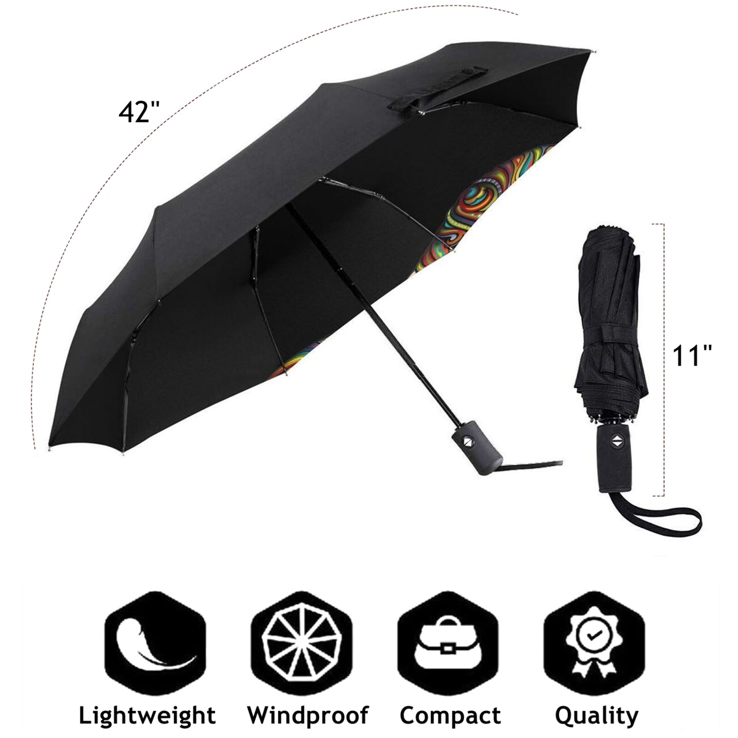 Automatic UPF 50+ Compact Umbrella With Unicorn Print Inside