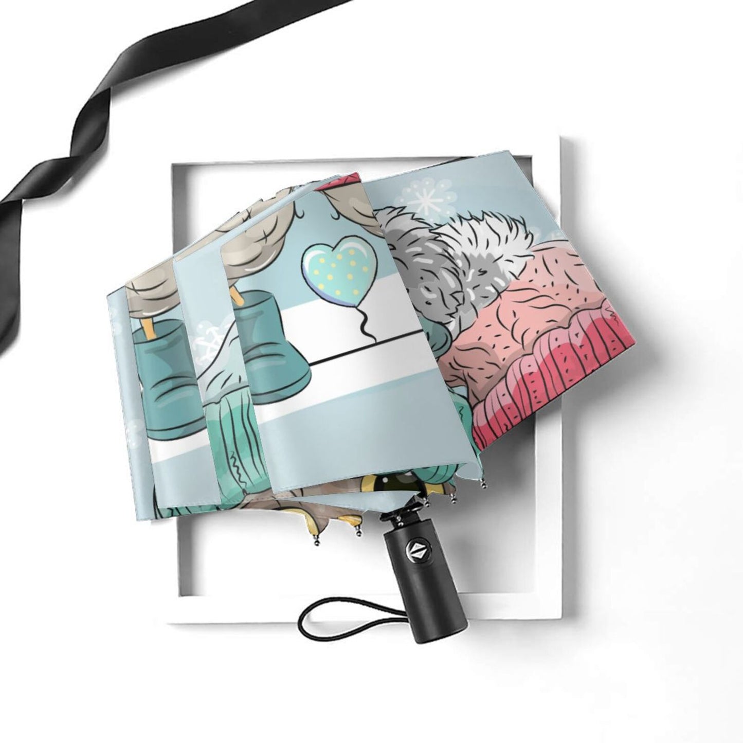 Parapluie pliable en forme de couple de hiboux