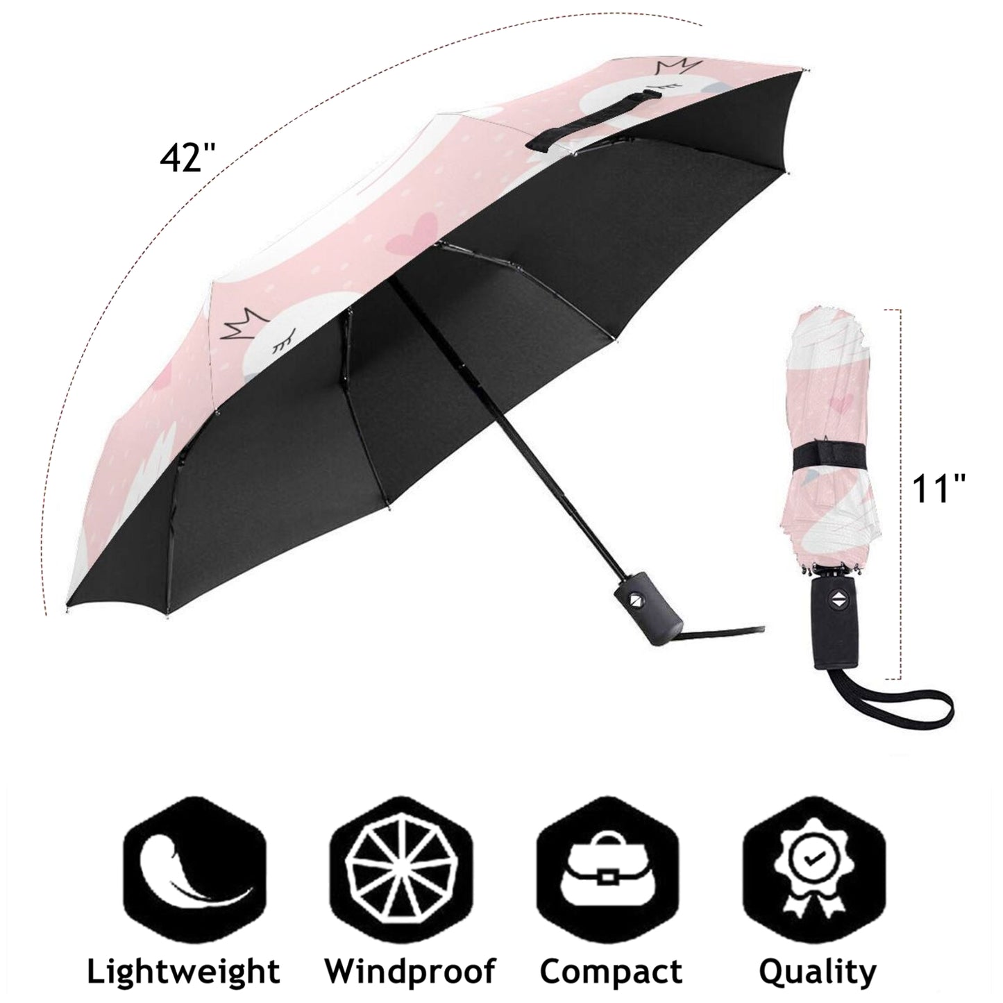 Parapluie compact imprimé cygne blanc