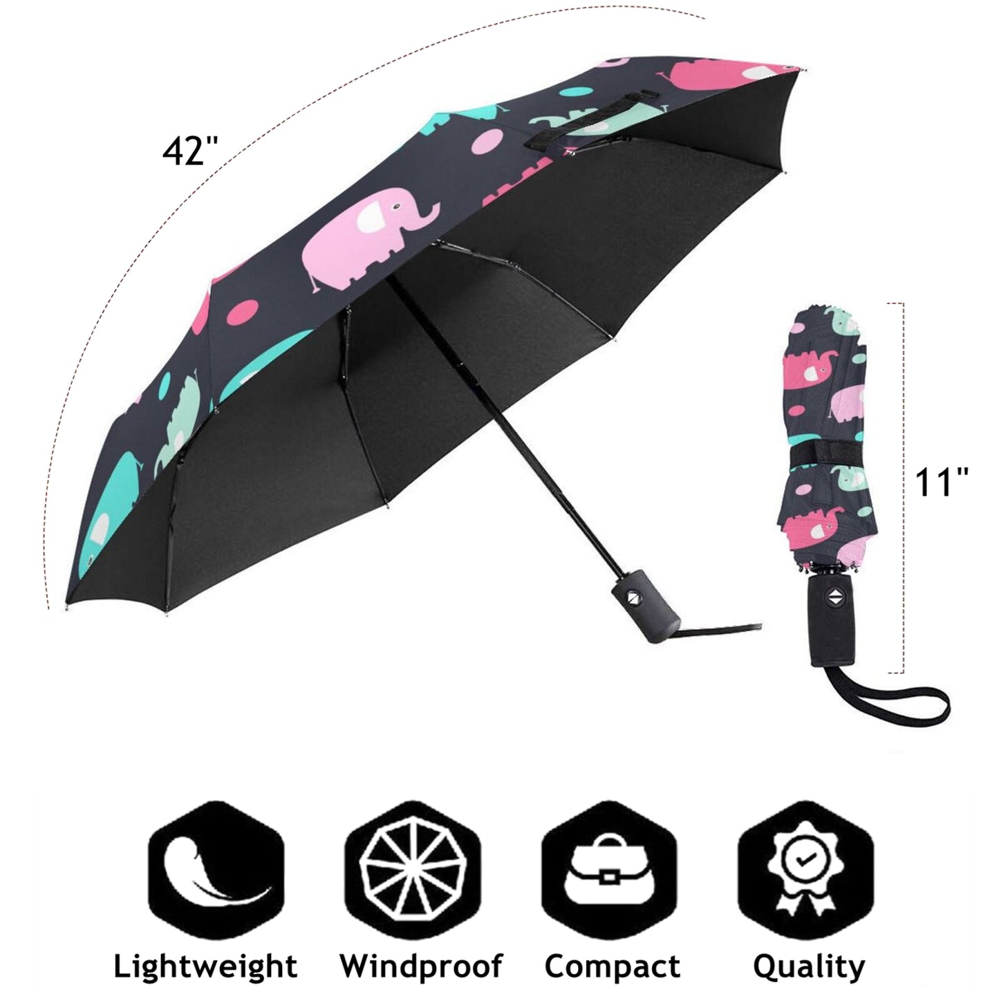Parapluie de voyage compact éléphant