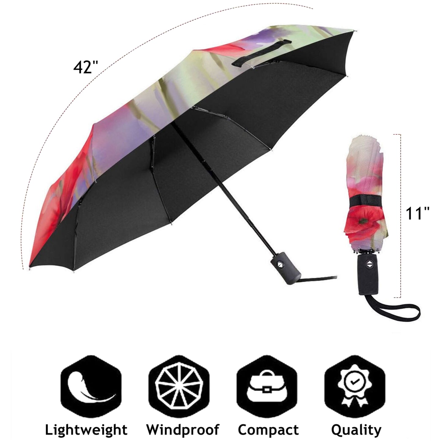 Parapluie pliable à fleurs rouges pour femme