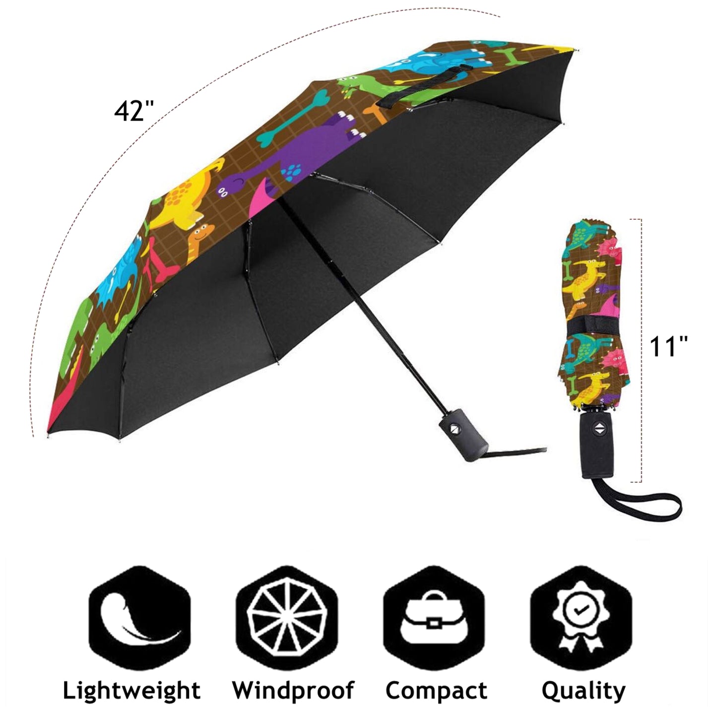 Petit parapluie compact imprimé dinosaure