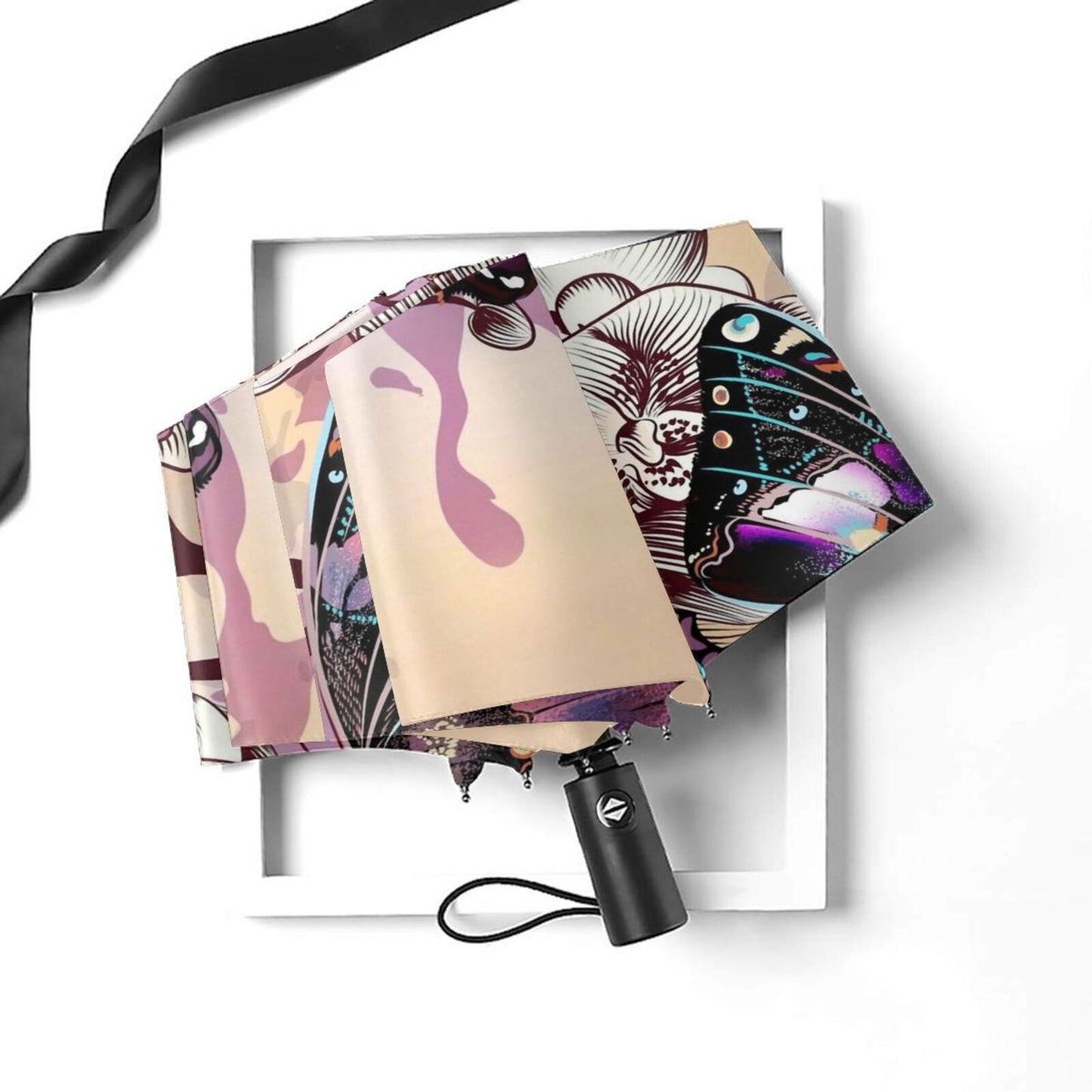 Parapluie de voyage compact motif papillon