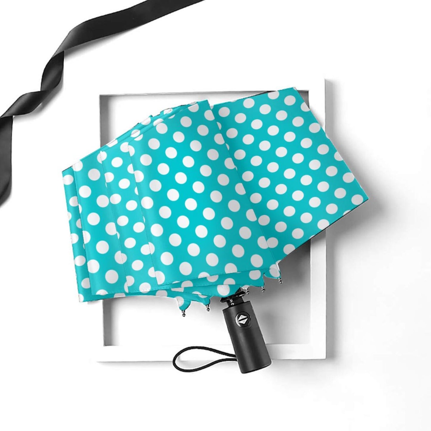 Parapluie compact vert à pois blancs