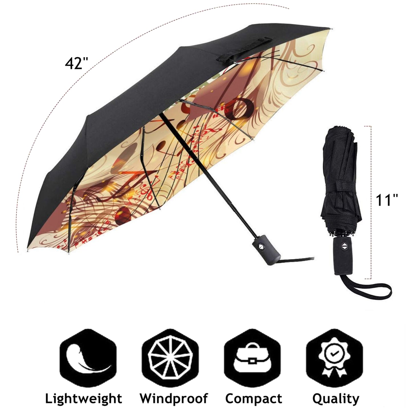 Reiseschirm mit bunter Musiknote im Inneren