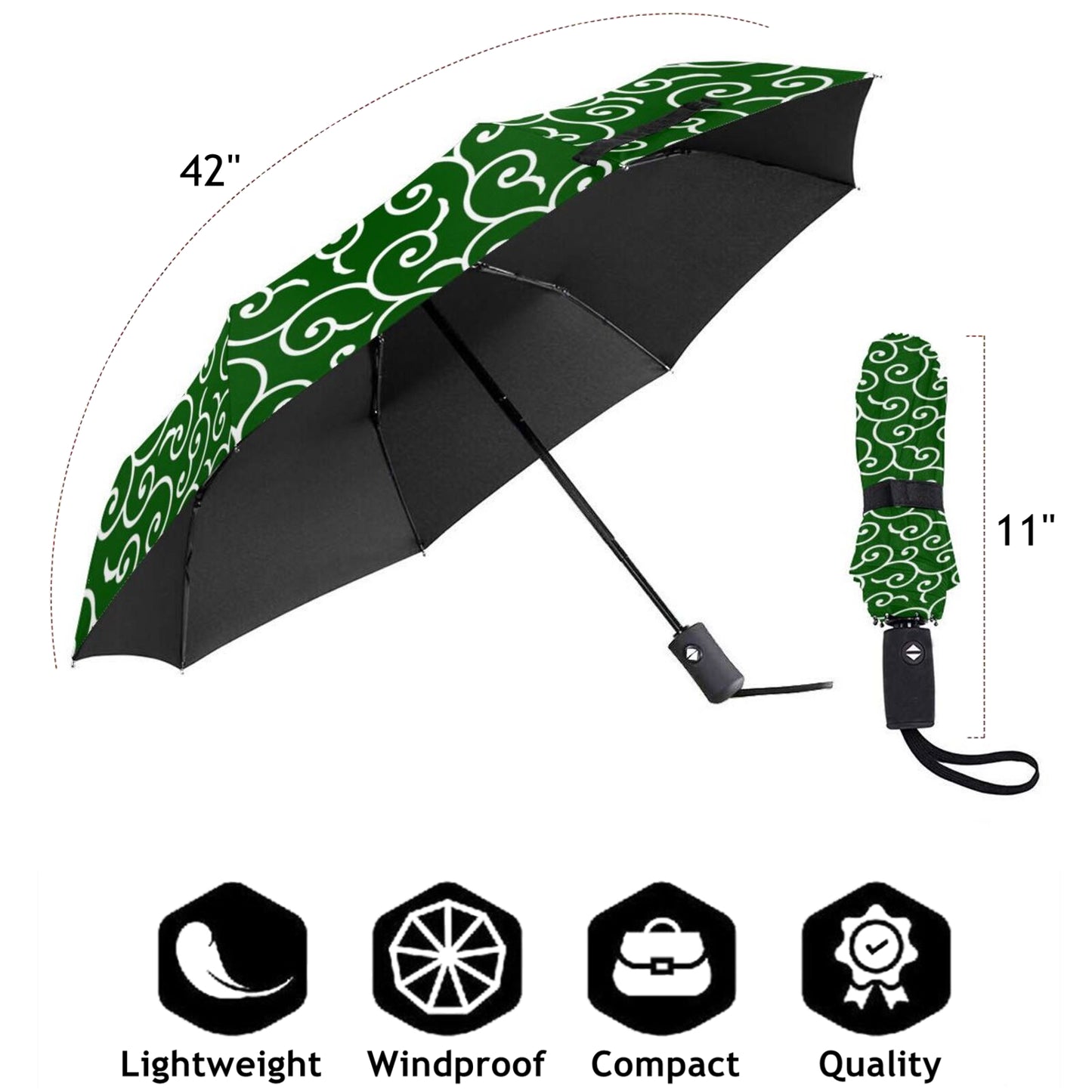 Parapluie pliable vert à motif Karakusa