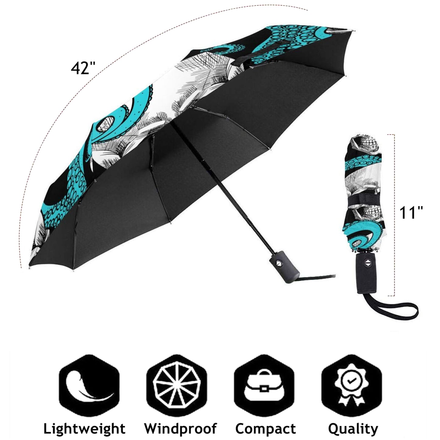 Parapluie de voyage crâne avec pieuvre