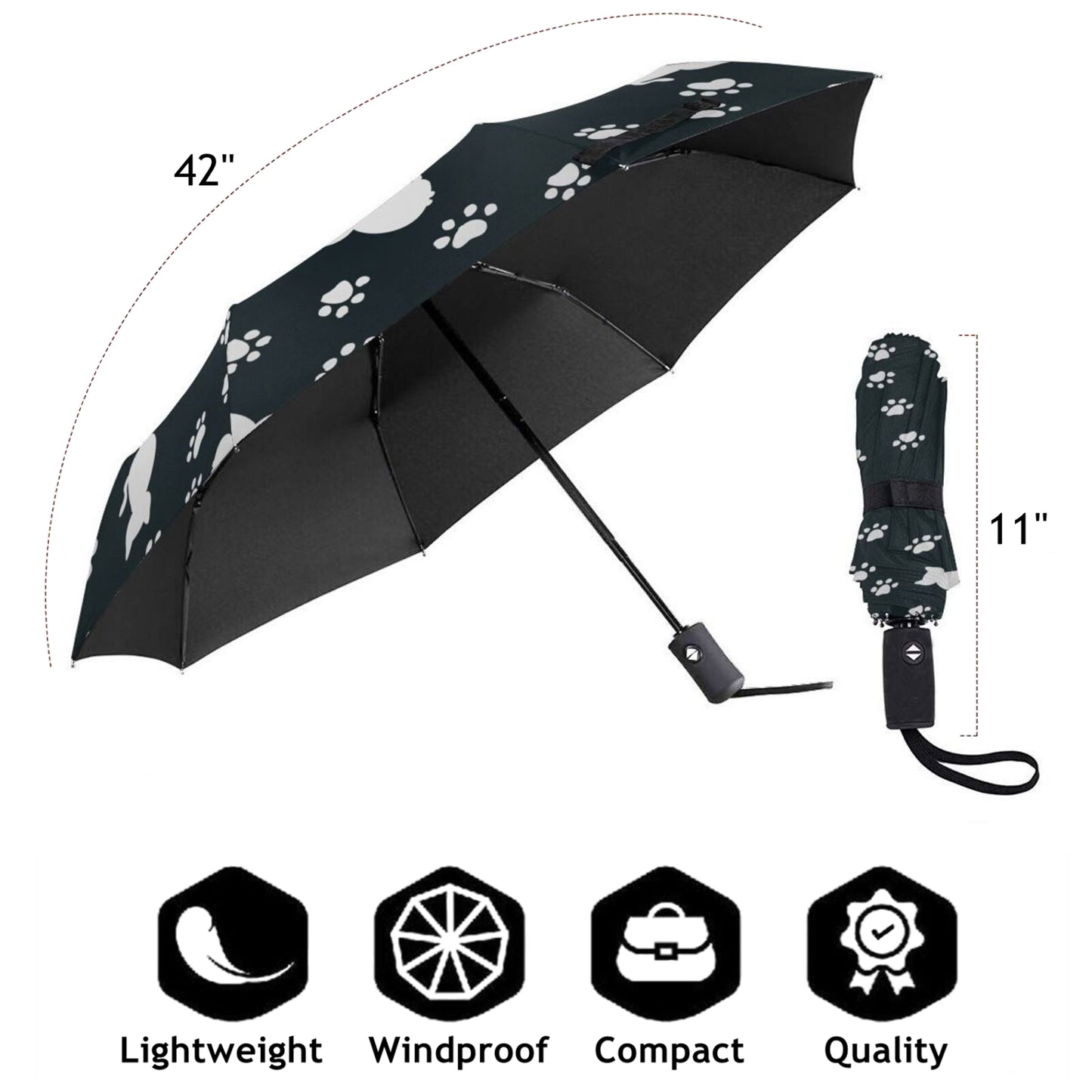 Parapluie de voyage pliable à motif de pattes