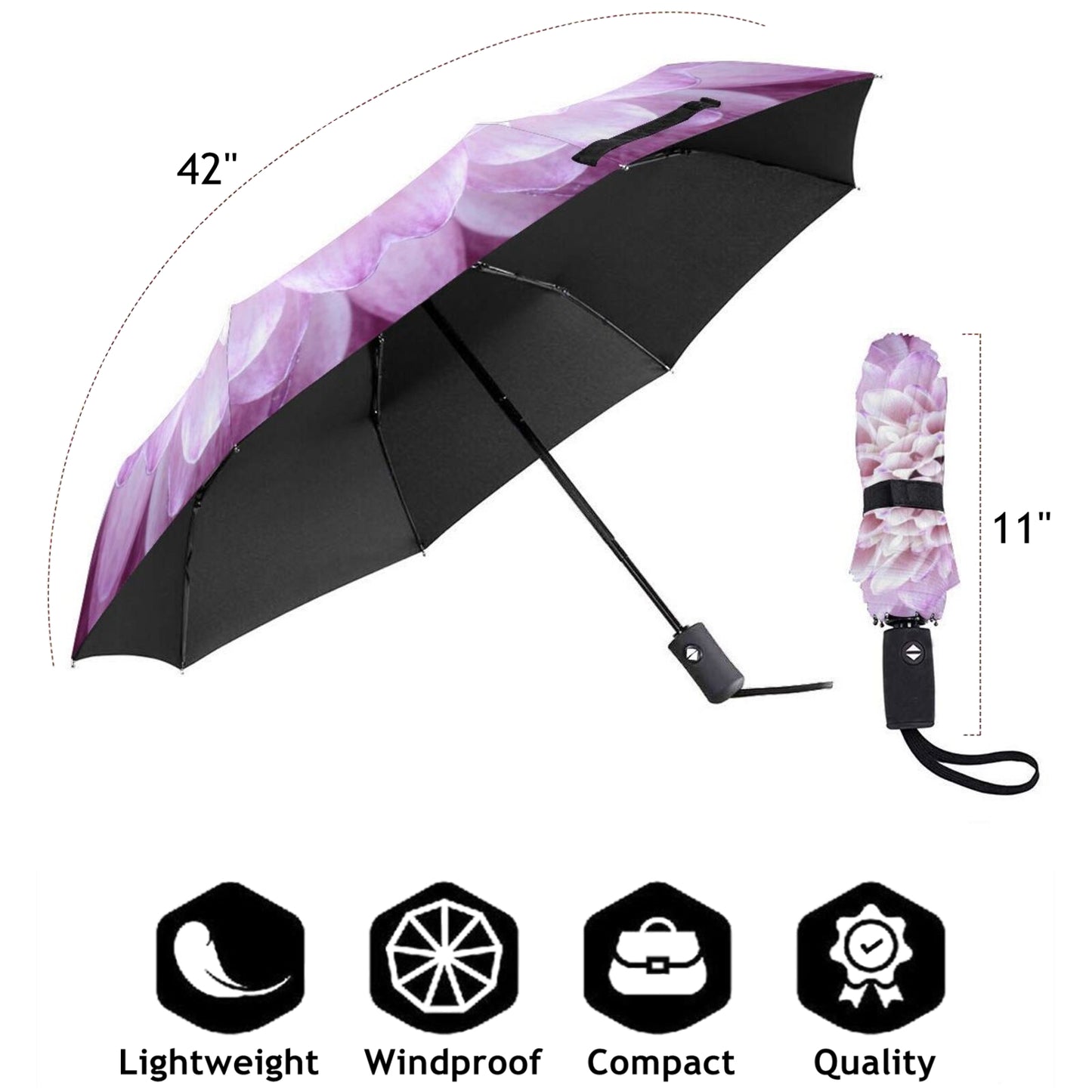 Parapluie de voyage compact à fleurs violettes