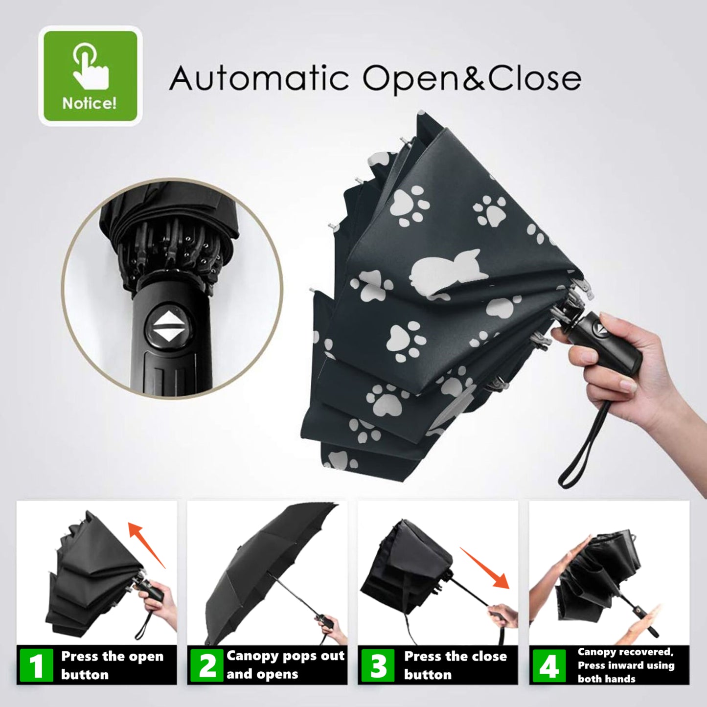 Parapluie de voyage pliable à motif de pattes