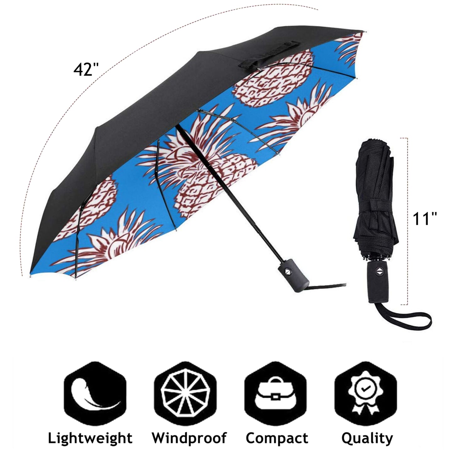 Parapluie de voyage pliable avec motif ananas à l'intérieur