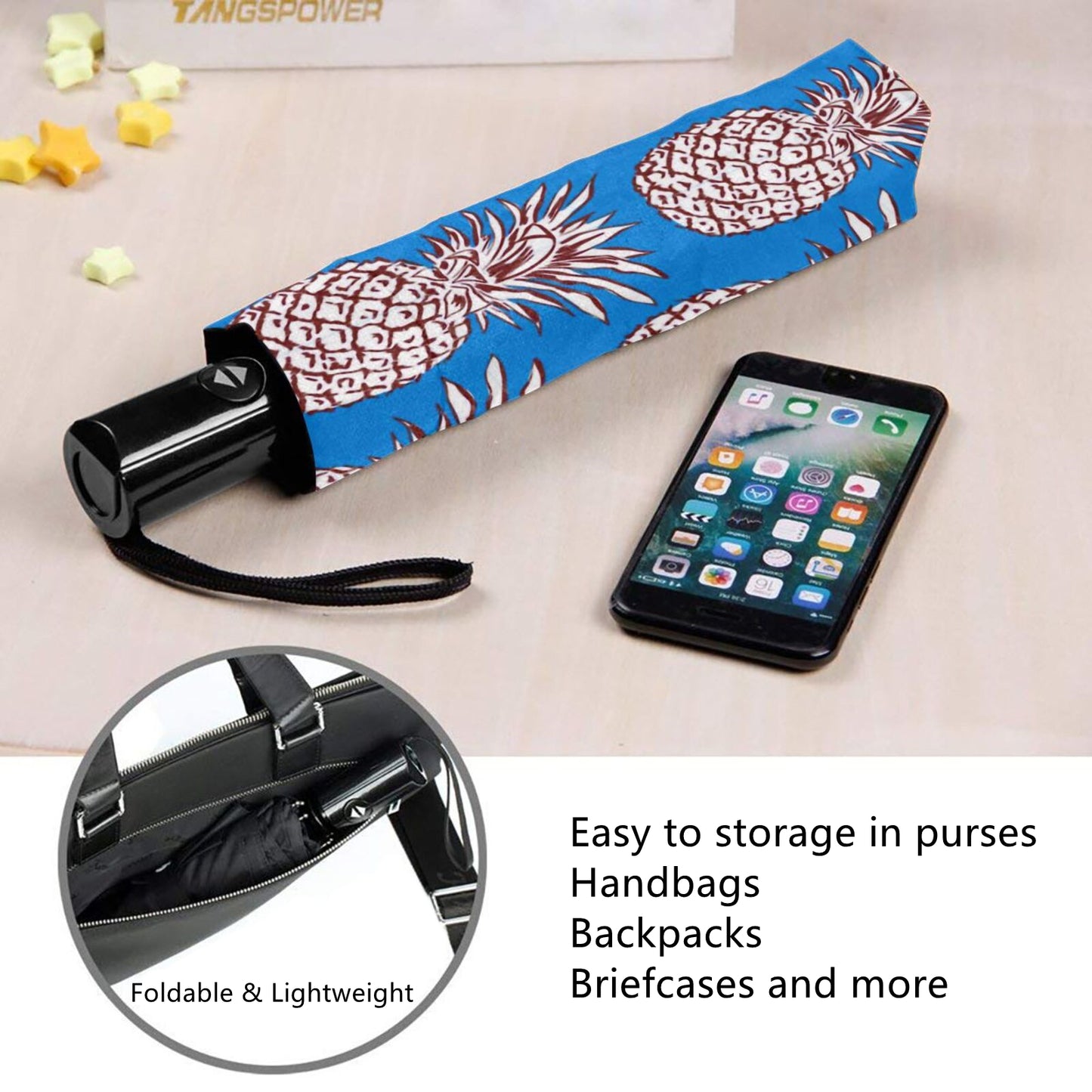 Parapluie de voyage pliable avec motif ananas à l'intérieur