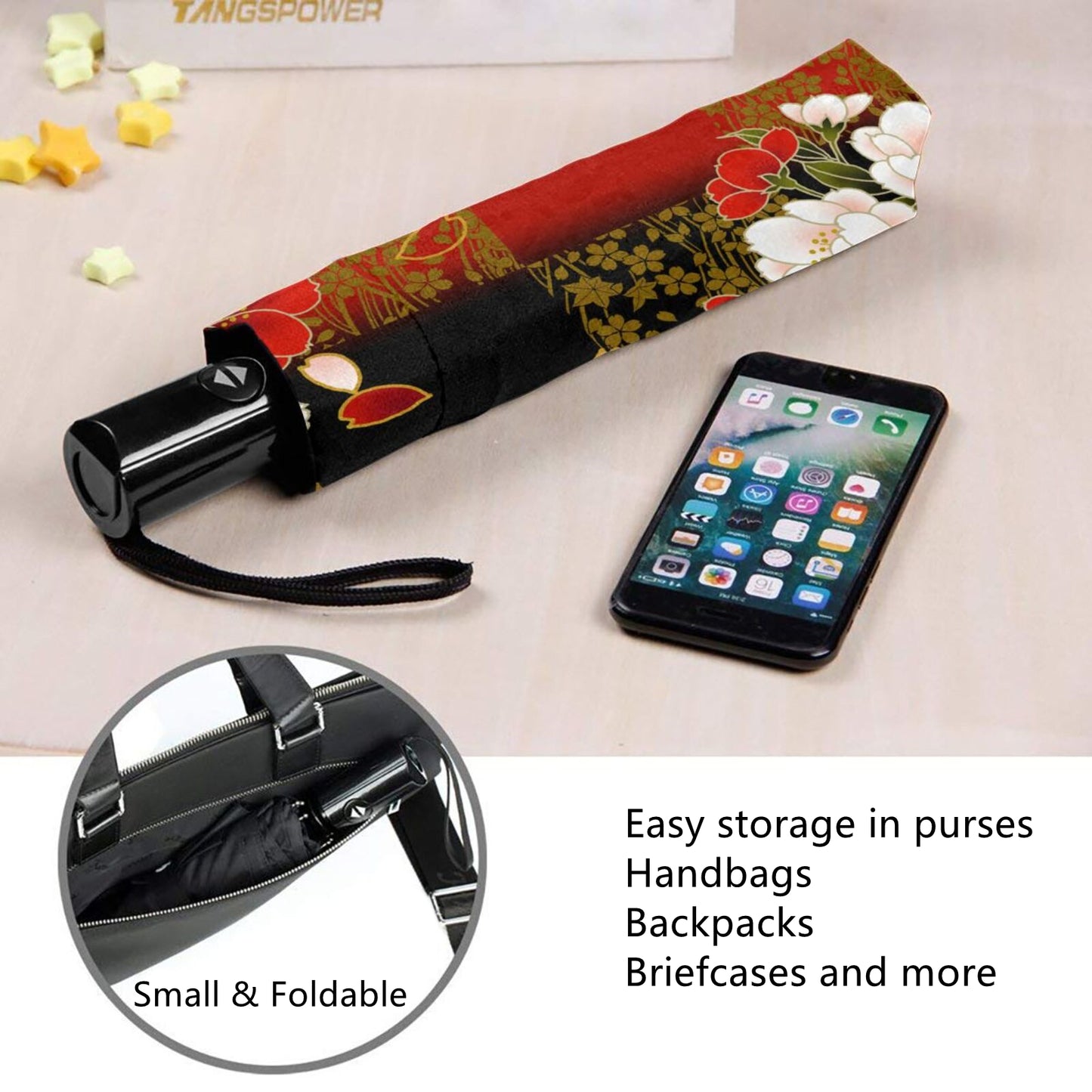 Faltbarer Regenschirm mit Blumenmuster innen