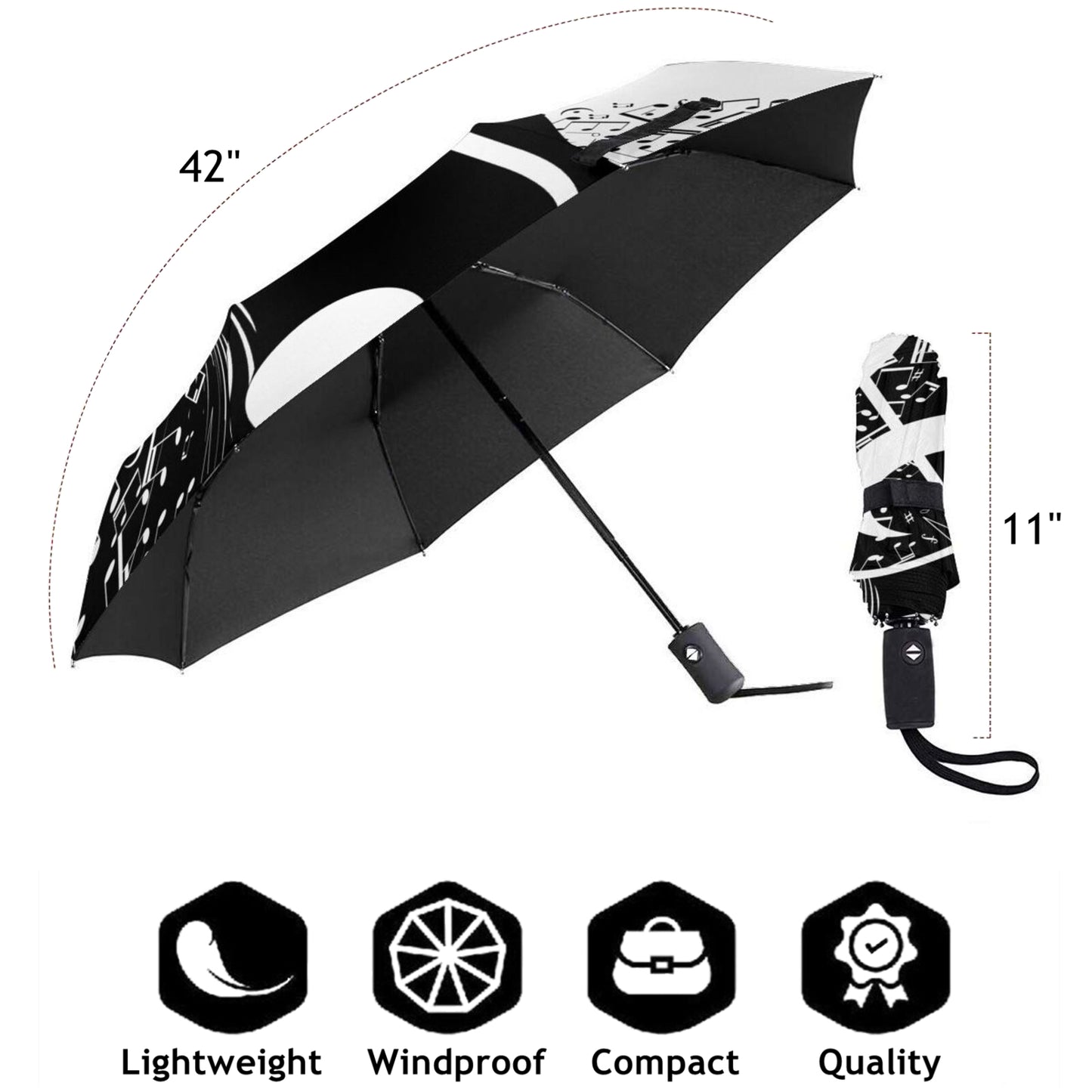 Parapluie de voyage compact pour fille avec notes de musique