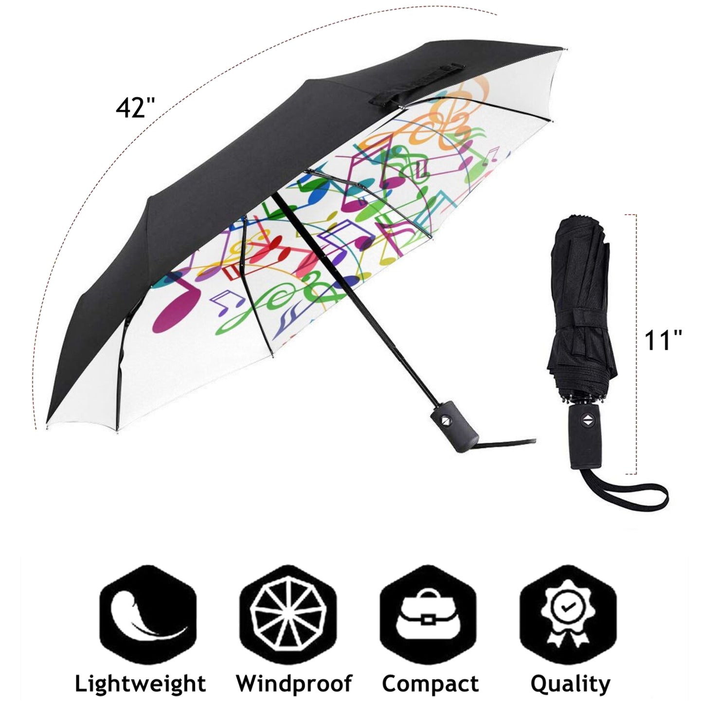 Petit parapluie pliable avec motif de note de musique à l'intérieur